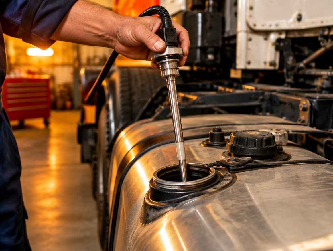 Sonda de combustible introducida en el tanque de un camión