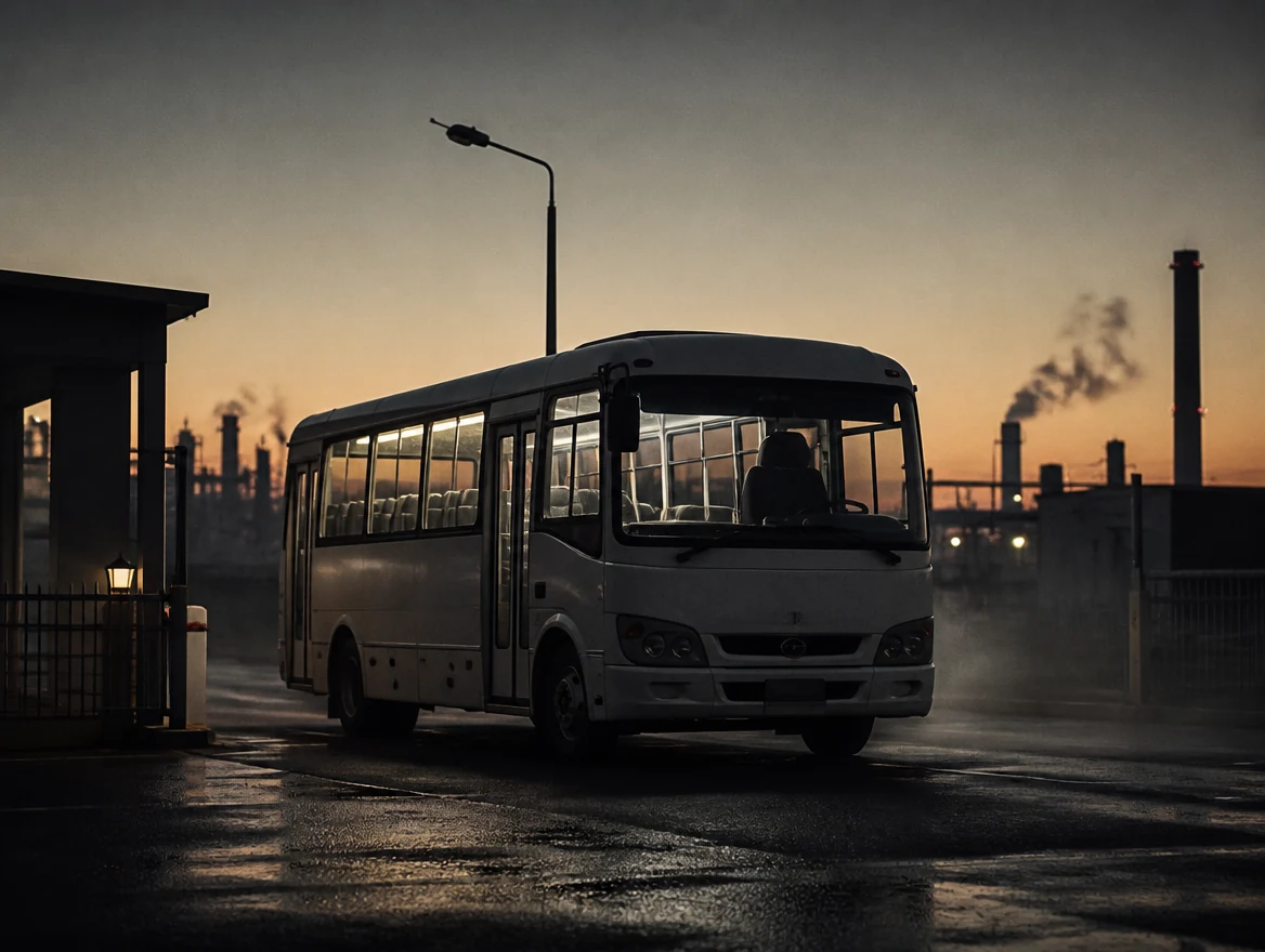 Autobús de transporte de personal en una zona industrial