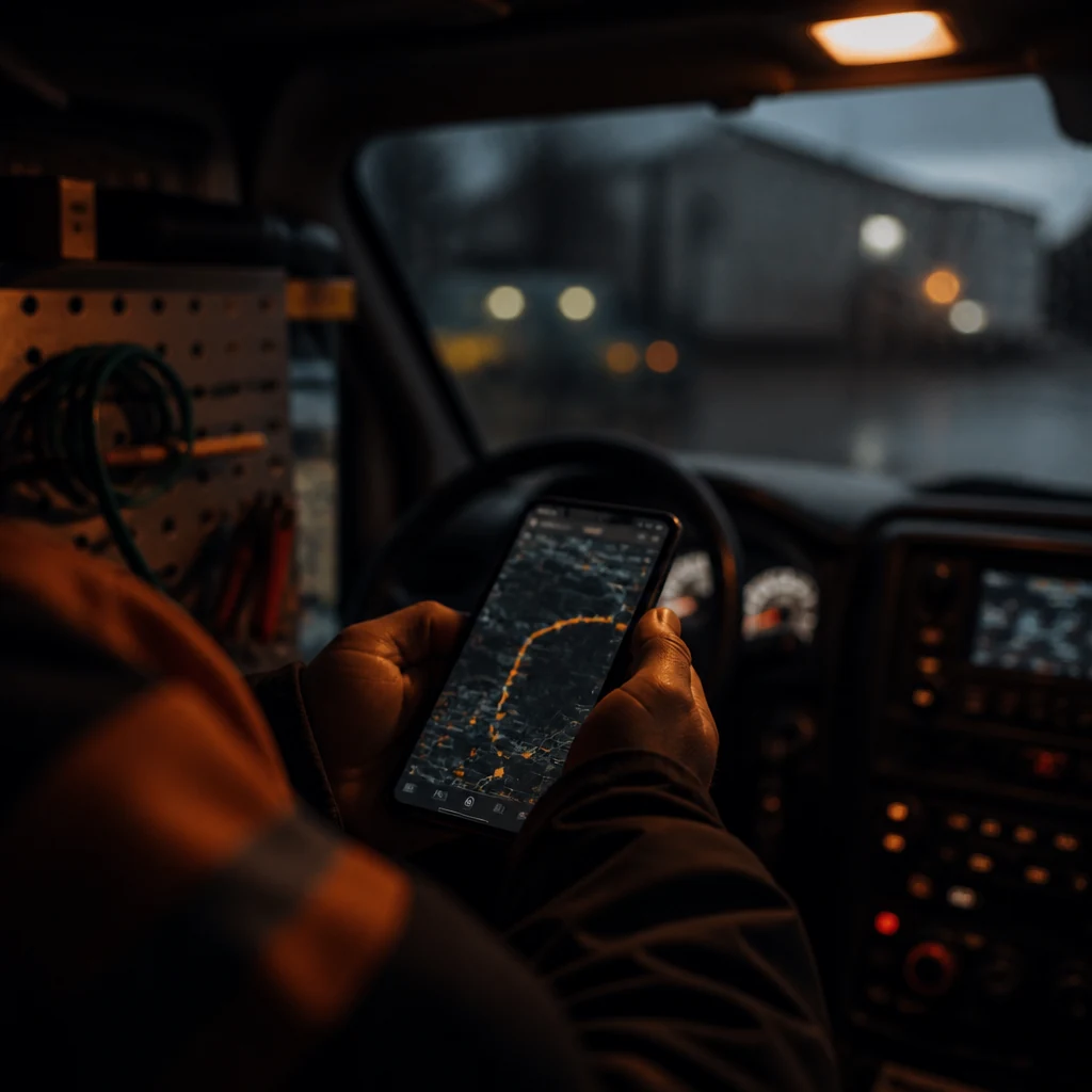 Vista móvil de una ruta para el trabajo del día
